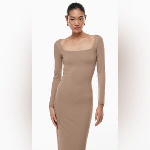 Aritzia Babaton Contour Squareneck Long Sleeve Midi Dress Gray Size XS NWOT